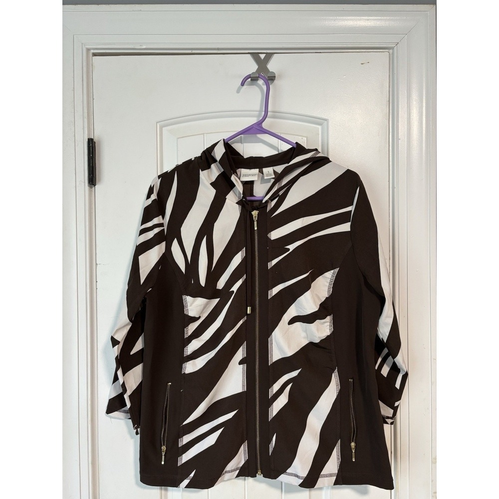 Chicos Zenergy Chocolate Activewear Neema Mesh Mix Jacket SZ 1 (SM)